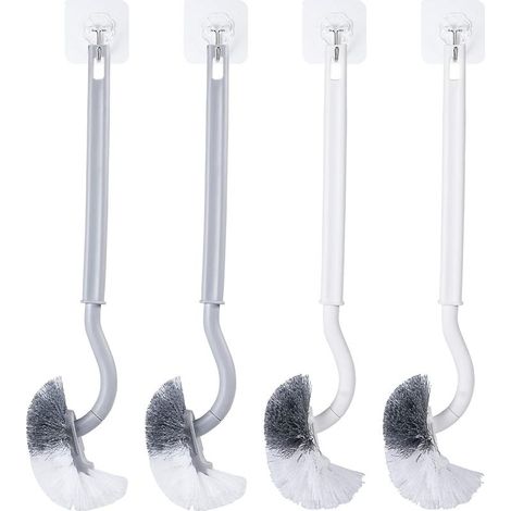 Pack de 4 Brosse WC,Brosse Toilettes WC, brosses de Toilette avec Nettoyage des Bords, brosses de Toilette à Manche Long, brosses de Toilette de Nettoyage en Profondeur (Gris/Blanc) (1/5)