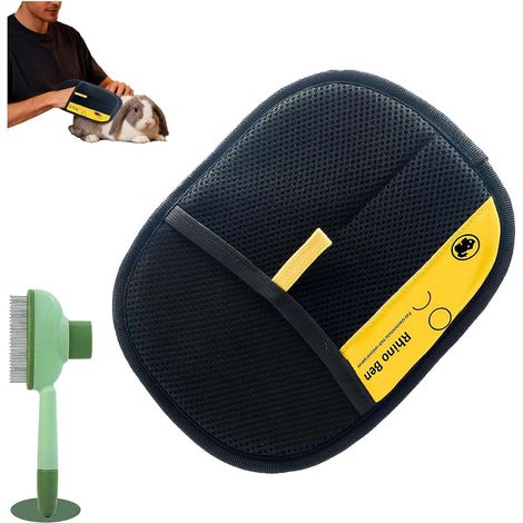 Gant de toilettage Double Face pour Poils d’Animaux – 2 pièces – Brosse Douce avec Peigne Auto-nettoyant – pour Chats, Chiens, Lapins – Retrait des Poils et Massage – Bleu (1/5)