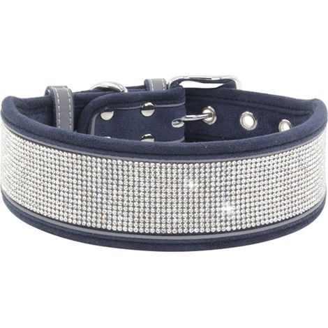 Collier Pour Chien - Cuir Souple - Bande Réfléchissante - Strass - Taille Réglable - 1 Pièce (1/5)