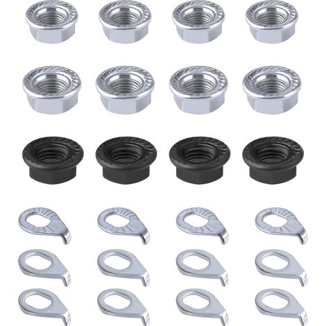 24pcs Ecrou a Embase et Rondelle de Sécurité de Vélo, Acier au Carbone M8/M9,5/M10 Écrous de Roue de Vélo pour Moyeu Accessoires de Vélo pour Avant et Arrière VTT Essieu de Roue (1/5)