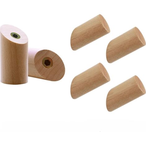 Lot de 6 Crochets Muraux en Bois pour Suspendre des Manteaux, Crochet Porte Manteau Mural Bois (3 x 6 cm) pour Vêtements écharpes (1/5)