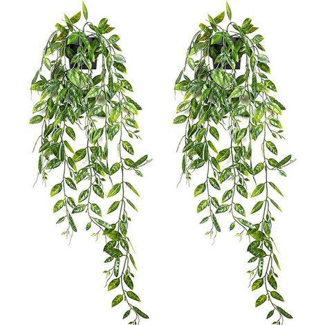 Lot de 2 plantes idéales une chambre, fausses plantes en pot, artificielles pour décorer un bureau, suspendues, un mur ou une maison (1/4)