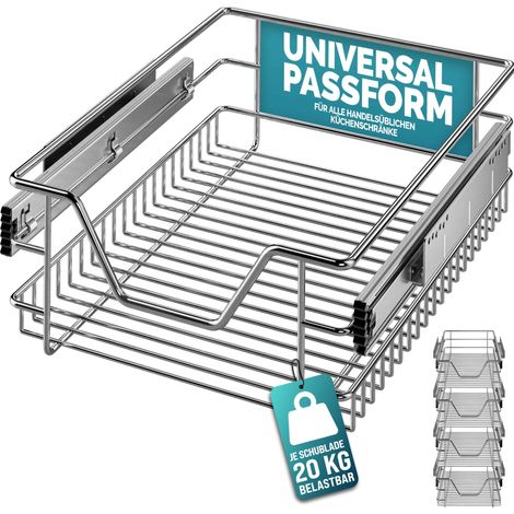 CASARIA® Pull Out Telescopic Kitchen Drawers For 30/40/50/60cm Units Chrome-Plated 20kg Load Capacity Pull-Out Basket Telescopic Cabinet Shelf Organiser Dividers Storage Space 40cm. Set of 4
