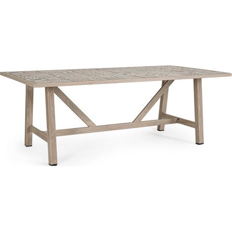 Tavolo "Kalimera" con struttura in alluminio effetto legno, piano in porcellana, per arredo interno -Desert / 212/285 x 106 x h 75 cm