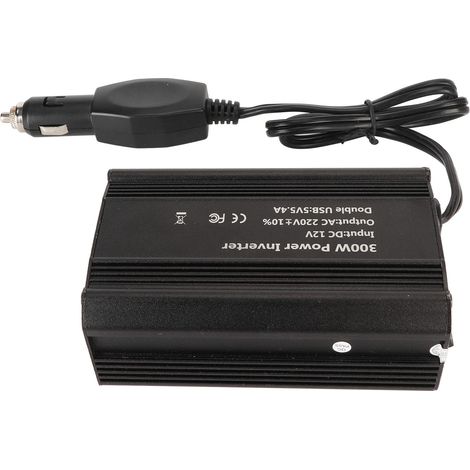 Onduleur de Voiture 300W DC12V vers 220V avec Ports USB Double 3.4A et Prise Secteur Portable Noir (1/5)