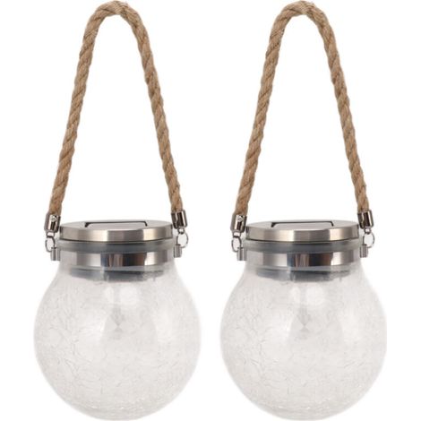 2 Pièces Boules Solaire en Verre Étanche LED Rotation Automatique pour Jardin Terrasse Extérieur-KZQ
