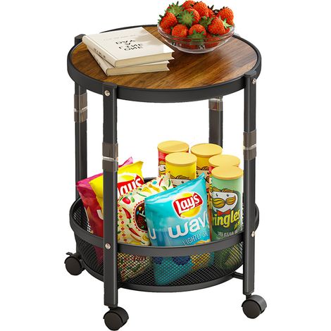 Table d’appoint ronde pliable sans montage dimensions 52x32cm avec panneau épais et panier à roulettes pour salon chambre et bureau (1/4)
