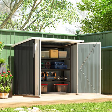 Caseta de jardín Outsunny - Caseta de jardín de 1,26 m² - Caseta para herramientas con 2 puertas con cerradura - Dimensiones: 147 cm de largo x 86 cm de ancho x 134 cm de alto - Chapa de acero blanca 