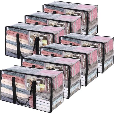 Lot de 7 sacs de rangement transparents pour couette, 60L Sac de rangement pour vêtements avec fermeture éclair, organisateur de placard, conteneurs de rangement en plastique, sacs de (1/5)