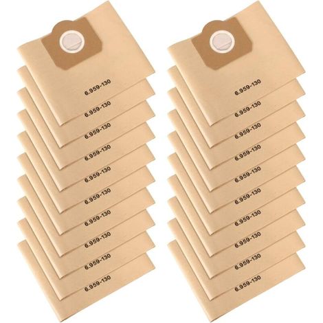 Vacuum cleaner bags, pack of 20 straight vacuum cleaner bags, paper filter bags, for Karcher 6.959-130.0 WD3/WD3P/MV3/A2204/A2204/A2534/SE 4001/SE 4002 (1/5)
