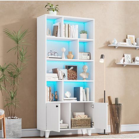 CHICFURN Librería 80 x 30 x 173 cm de MDF blanco, LED controlable por app, almacenaje 2 puertas (1/5)