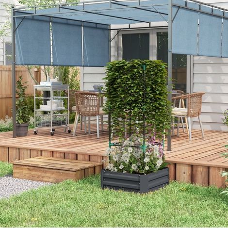 Jardinera elevada con enrejado, fondo abierto, 61 x 61 x 140 cm, gris oscuro OKMYHOME (1/5)