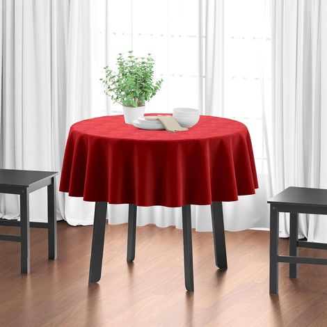 Runde Baumwolltischdecke, 140 cm, einfarbig dunkelrot, maschinenwaschbar, Esszimmerdekoration