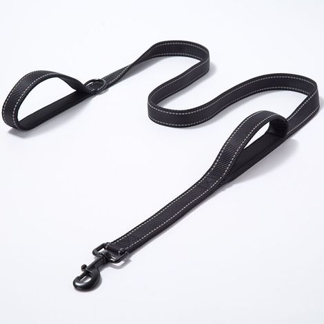 Reflektierende, geflochtene Nylon-Hundeleine mit Doppelgriffen, Hundespaziergangzubehör, perforiert, explosionsgeschützt, 1 Stück, Schwarz (1/5)