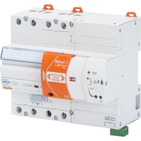 Gewiss RESTART CON AUTOTEST PRO - CONECTADO CON RCCB'S - 4 POLOS - 40 A TIPO A[IR] Idn=0,03 A 400 V - 7 TE EN 50022, GW90922