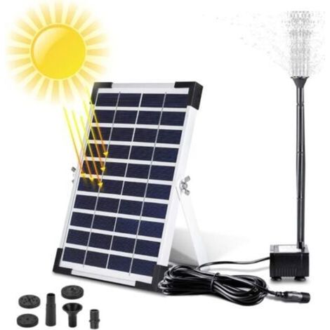 Fontaine solaire extérieure 5 W, pompe solaire pour bassin, pompe à eau solaire pour fontaine de piscine, 3 buses, 380 l/h, débit max. : 60 cm (1/4)