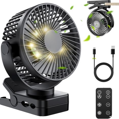 Ventilateur portable rechargeable 12 000 mAh,silencieux, 3 vitesses, lumière LED, 360°, minuteur, pour bureau, camping, poussette et camping-car