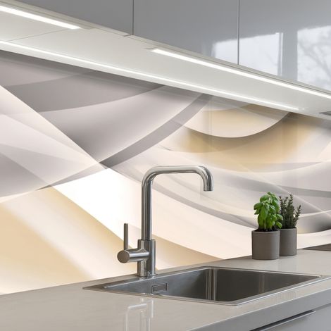 REVETEMENT MURAL DE CUISINE, CRÉDENCE DE CUISINE Vagues - Abstrait - Beige 250x60 cm (1/5)
