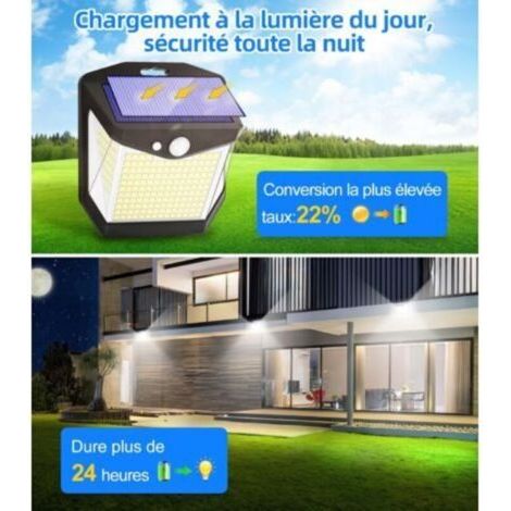 NALOOKAMIC Lampe Solaire Exterieur Détecteur Mouvement - 248 LED Lumiere Solaire Exterieur IP65 Etanche éclairage 270° Sécurité sans Fil lampe Mural Applique Exterieur pour Jardin Lot de 4 (1/3)