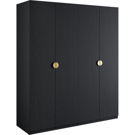 Armario de 4 puertas negro estructurado y dorado – 2 roperos + 4 estantes – Colección MONDO (1/5)