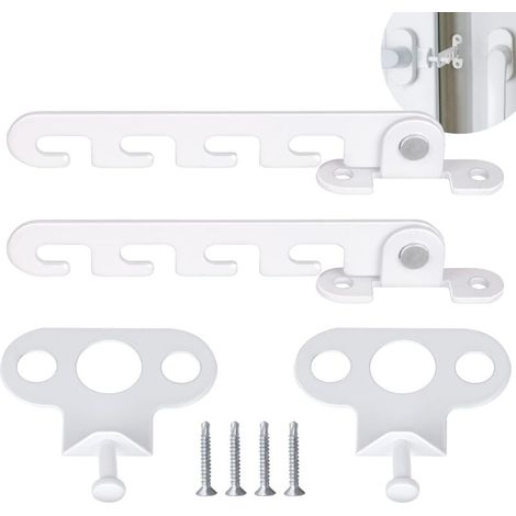 Limitador de apertura para ventanas abatibles de 2 piezas, tope para ventanas, incluye 4 tornillos, cerradura de ventana resistente a la intemperie para ajustar la apertura de la ventana (blanco).