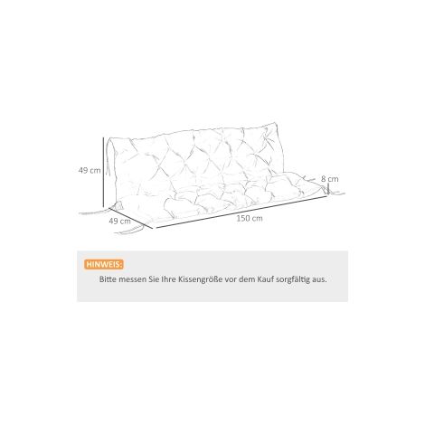 Coussin de banc 3 places 150x98x8 cm, coussin de banc avec liens, coussin d'assise, extérieur/intérieur, coussin de chaise, assise, coussin de banc pour mobilier de jardin, banc, balançoire, kaki (1/5)