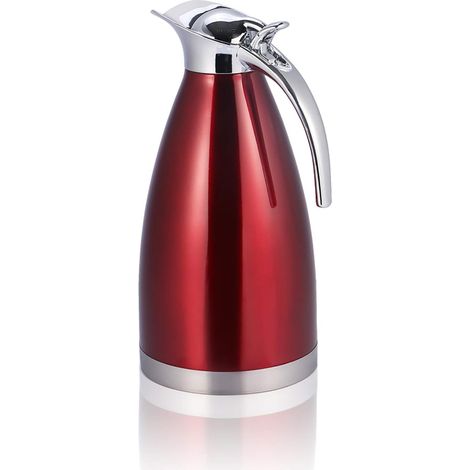 Carafe Isotherme 2L en Acier Inoxydable Double Paroi, Théière et Cafetière de Bureau pour Boissons Chaudes et Froides, Poignée Ergonomique, Multi-Usage Maison ou Bureau, Rouge (1/5)