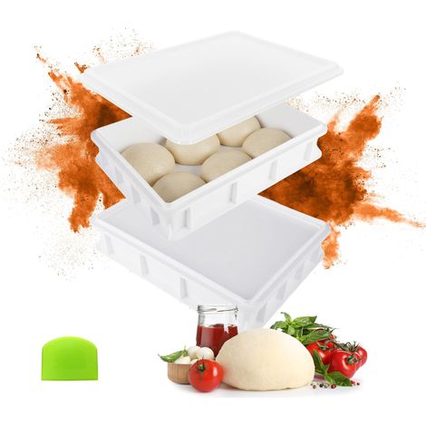Relaxdays Pizzaballenbox, 2er Set, 1 Deckel, HBT: 7 x 40 x 30 cm, Kunststoff, stapelbar, Teigbox für 6 Pizzaballen, weiß