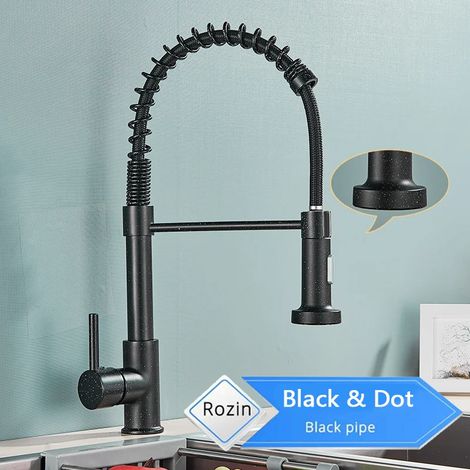 (Black Dot A) Robinet de cuisine noir mat avec douchette extractible, robinets de cuisine haut de gamme, double jet, flexible, mitigeur d'évier, eau chaude et froide. (1/5)