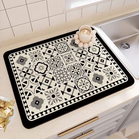 Tapis absorbant et antidérapant pour cuisine – Tapis d’égouttement lavable, résistant aux taches et isolant thermique pour plan de travail (30 × 40 cm, forme carrée)-lsw