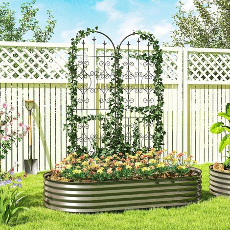Ensemble de 2 supports pour plantes grimpantes, treillis de jardin, pour légumes, vignes et fleurs, en métal, 50 x 180 cm, noir (1/5)