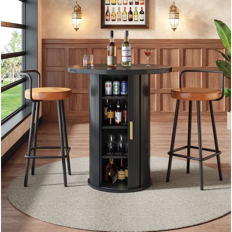 Ensemble bar noir MDF et métal avec rangement et 2 tabourets confortables – table 60 x 60 x 91,6 cm (1/5)
