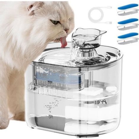 Trinkbrunnen für Katzen und Hunde – 2,2 Liter – Leise, USB-Anschluss, mit 4-stufiger Filterkartusche, Transparent