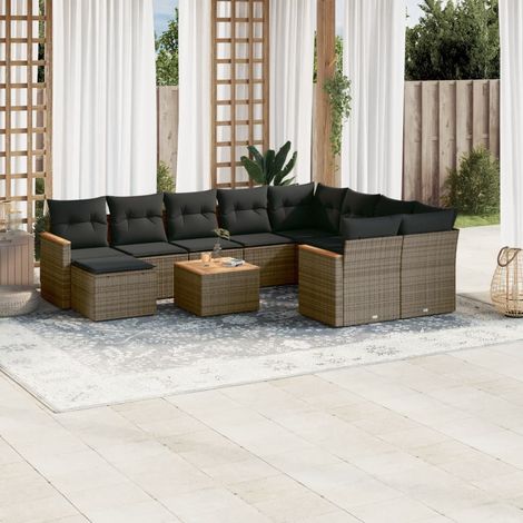 vidaXL Gartenlounge 11 Teilig mit grauen Kissen aus geflochtener Rattan-Optik (1/3)