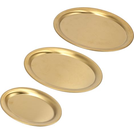 Set aus 3 goldfarbenen Desserttellern aus Edelstahl, skandinavisches Design, ideal für Gebäck, Trockenfrüchte, Vorspeisen, modernes Tischservice. (1/5)