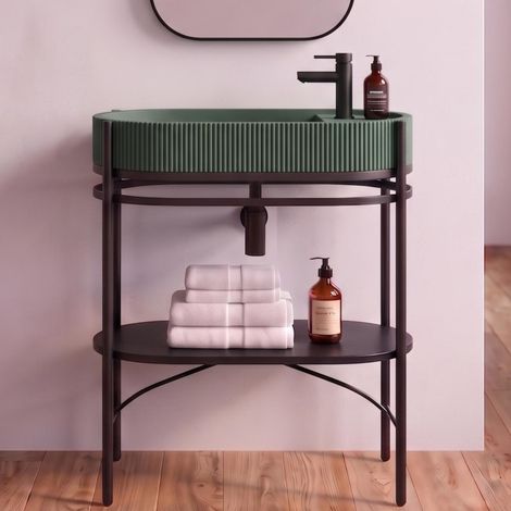 Waschtisch 80cm Metall schwarz & Betonbecken LUCIA (1/5)