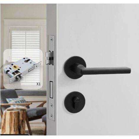 FOREHILL Serrure de porte intérieure noire universelle - Magnétique, silencieuse, style américainpour chambre et porte en bois (1/3)