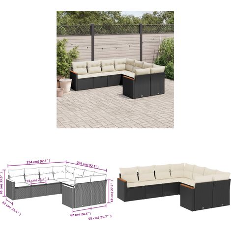 8-tlg. Garten-Sofagarnitur mit Kissen Schwarz Poly Rattan - Gartenmöbel - Outdoor Möbel - Rattan Sofa - Lounge Set - Esstischgarnitur - Home & Living (1/3)