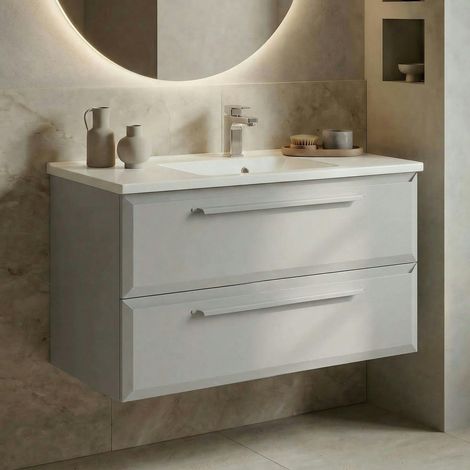 Meuble vasque suspendu 100 cm cachemire 2 tiroirs NEREE (1/4)
