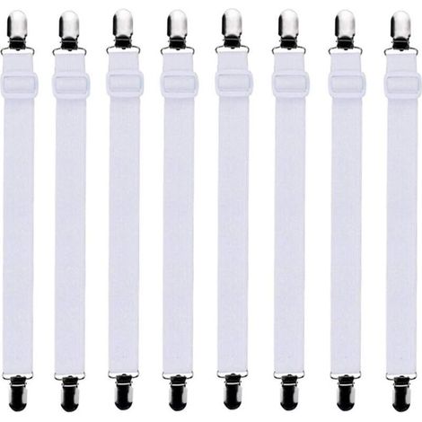 Tendeurs de maintien pour drap housse 8 pièces 60 à 200 cm, fixation ajustable, blanc, compatible tous lits et matelas (1/4)