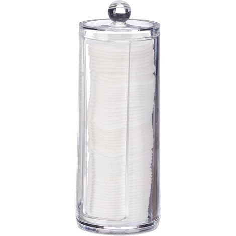 Boîte à cotons avec couvercle, en plastique transparent, pour le maquillage, la salle de bain et la coiffeuse, 20 x 7 cm, polystyrène. (1/5)
