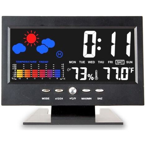 Station météorologique extérieure intérieure, horloge météo de l'affichage des couleurs numériques avec température, humidité, calendrier, thermomètre extérieur intérieur sans fil avec rétro-éclairag (1/5)