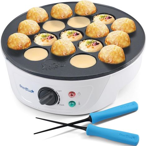Takoyaki Maker Machine électrique avec pics Takoyaki - Contrôle de la température - 18 trous - 220 V, 60 Hz, 700 W - Prise Adaptateur De Prise Europeenne Inclus (1/5)