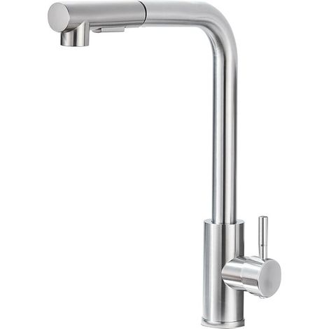 Robinet de cuisine amovible, robinet de cuisine pivotant à 360 degrés, robinet de cuisine à une poignée (brossé), acier inoxydable (1/5)
