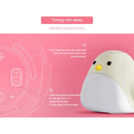Niedliches Vogel-Nachtlicht, Silikon-Touch-Wecker, USB-LED-Lampe, ideales Geschenk für Kinder und Babys. (1/5)