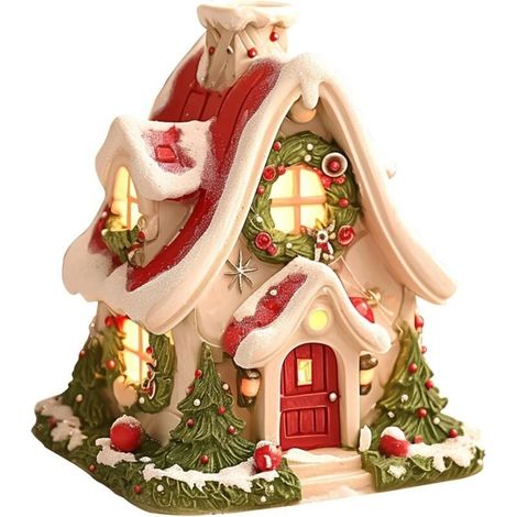 Brûleur d'encens en forme de cabane en bois – Maison de village de Noël enneigée en résine pour la méditation et la décoration intérieure de maison de vacances (1/5)