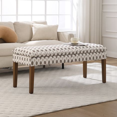 Wahson Banquette Rembourrée avec Pied en Bois, Banc d'Entrée Moderne en Lin, Banquette de Lit Designe Banc de Cuisine pour 2 Personnes, Kaki