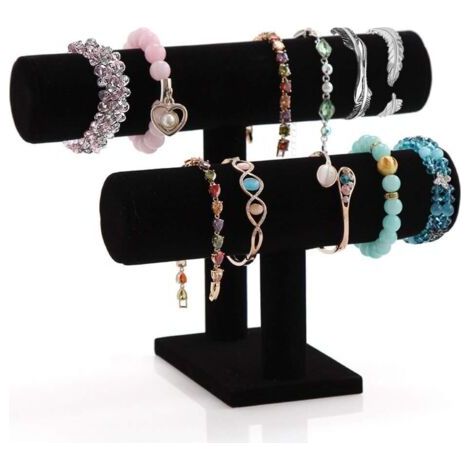 Porte-bracelet, 2 niveaux T Bar uni noir velours soutien-gorge et collier présentoir tour de bijoux (1/3)