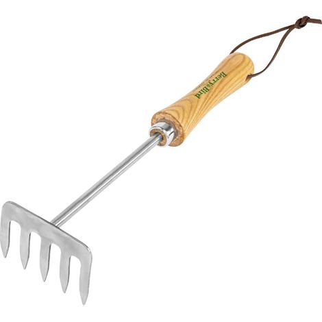 Râteau à fleurs 31 cm - 5 dents - Manche en bois de frêne - Petit râteau pour le jardin, l'herbe et la terre - Râteau à main pour creuser, désherber et desserrer (1/5)