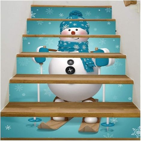Autocollants D'escalier De Nol 3d Impermables Pour Rnovation D'escaliernol Snowman 3d Simulation Stair Stick Impermable Fashion Creative Step Decorati (1/5)